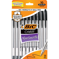BIC Cristal Xtra Smooth Stic Ballpoint Pen - Black 1.0mm 10Pk