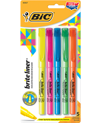 BIC Brite Liner Pen Style Highlighter - Asst Chisel 5Pk BP