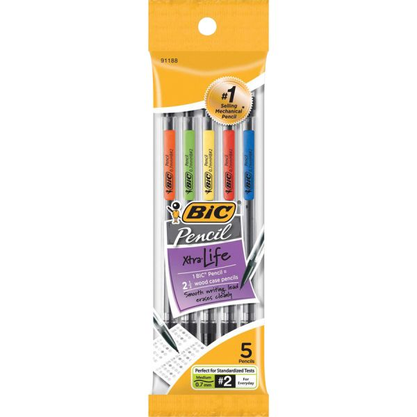BIC Xtra Life Mechanical Pencil - Black .7mm 5Pk BP Clear Barrel (SKU 1000149399)