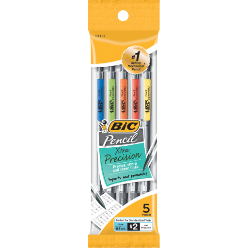 BIC Xtra Precision Mechanical Pencil - Black .5mm 5Pk BP Clear Barrel (SKU 1000282799)