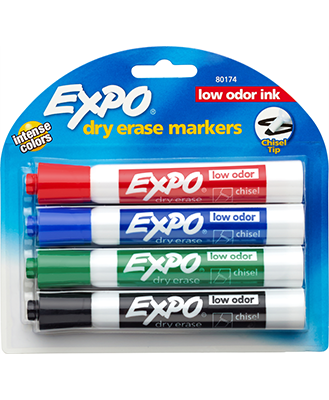 Expo Low Odor Dry Erase Marker - Asst Chisel 4Pk BP (SKU 1037781999)