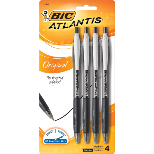 BIC Atlantis Original Retractable Ballpoint Pen - Black 1.0mm 4Pk BP (SKU 1074485799)