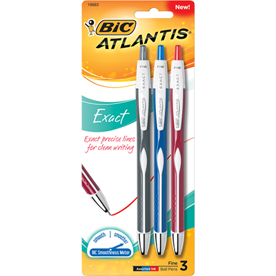 Bic Atlantis Exact Retractable Ballpoint Pen, 3 pack (SKU 1093737299)