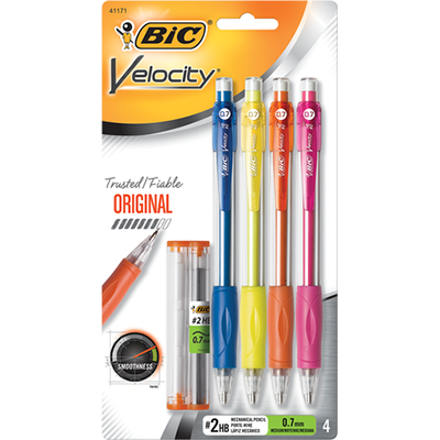 BIC Velocity Original Mechanical Pencil - Asst .7mm 4Pk BP with Refill (SKU 1100878199)