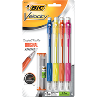 BIC Velocity Original Mechanical Pencil - Asst .7mm 4Pk BP with Refill