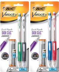BIC Velocity Side Click Mechanical Pencil - Asst .5mm 2Pk BP with Refill