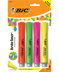 BIC Brite Liner Grip Tank Style Highlighter - Asst Chisel 4Pk BP