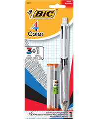 BIC 4-Color 3-in-1 Retractable Ballpoint Pen w- Mechanical Pencil - Asst 1Pk BP