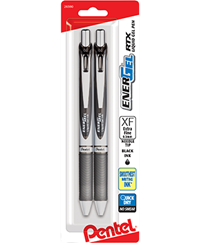Pentel EnerGel RTX Retractable Liquid Gel Pen - Black .3mm 2Pk BP Needle TIP