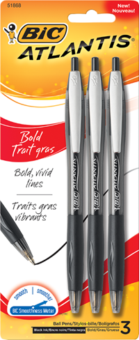 BIC Atlantis Bold Retractable Ballpoint Pen - Black 1.6mm 3Pk BP