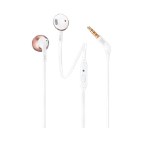 JBL Tune 205 Earbuds with Mic - White-Rose Gold BP Prop 65 Packaging