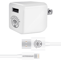 HyperGear Wall Charger with Cable - White 2.4A BP USB-A to Lightning (MFi certified)