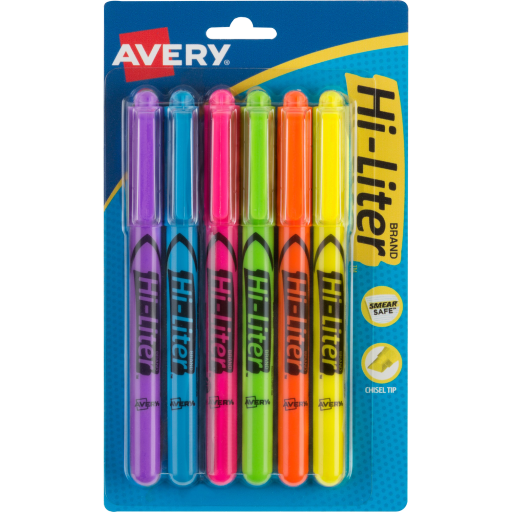HI-LITER Pen Style Fluorescent Highlighter - Asst Chisel 6Pk BP (SKU 1148042699)