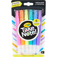 Crayola Take Note! Erasable Pen Style Highlighter - Asst Chisel 6Pk BP