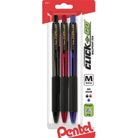 Pentel Click 'N Go Retractable Ballpoint Pen 1.0MM 3PK