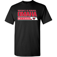 Tshirt Blk UNE Omaha Home Of The Maverick Bull Logo