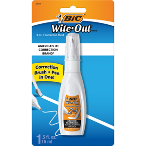BIC Wite-Out Brand 2-in-1 Correction Fluid Brush and Pen - White 15mL 1Pk BP