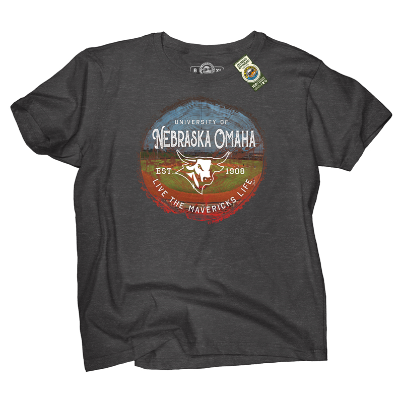 The Duck Company Charcoal University Of Nebraska Omaha Est Bull Logo 1908 Live The Mavericks Life T-Shirt