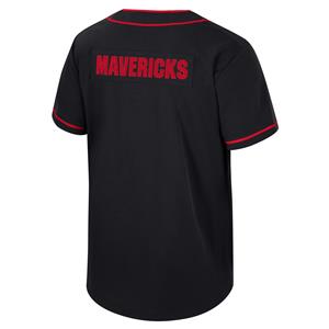 COLOSSEUM STRIPED UNO O LOGO (FRONT) MAVERICKS (BACK) BASEBALL JERSEY