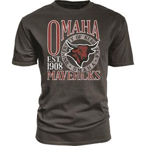 BLUE 84 OMAHA EST. 1908 UNE OMAHA (CIRCLE) BULL LOGO MAVERICKS T-SHIRT