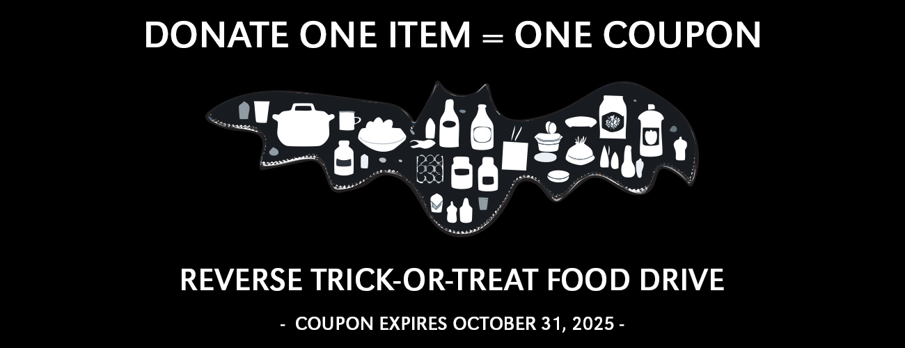 Give one non-perishable food item and receive one 10% off coupon to use at The Maverick Store
